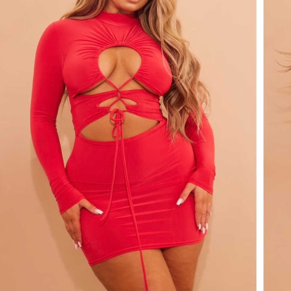Red Bodycon Tie Up Dress